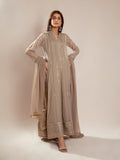 Manahil Arts Chiffon Embroidered Stitched 3-Piece Suit-Kurti 106-Camel Brown