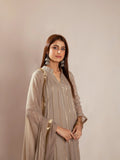 Manahil Arts Chiffon Embroidered Stitched 3-Piece Suit-Kurti 106-Camel Brown