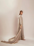 Manahil Arts Chiffon Embroidered Stitched 3-Piece Suit-Kurti 106-Camel Brown