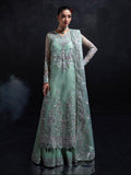Mint Green Enzo Reve Dore Organza Embellished Stitched 3-Piece Suit-Olea