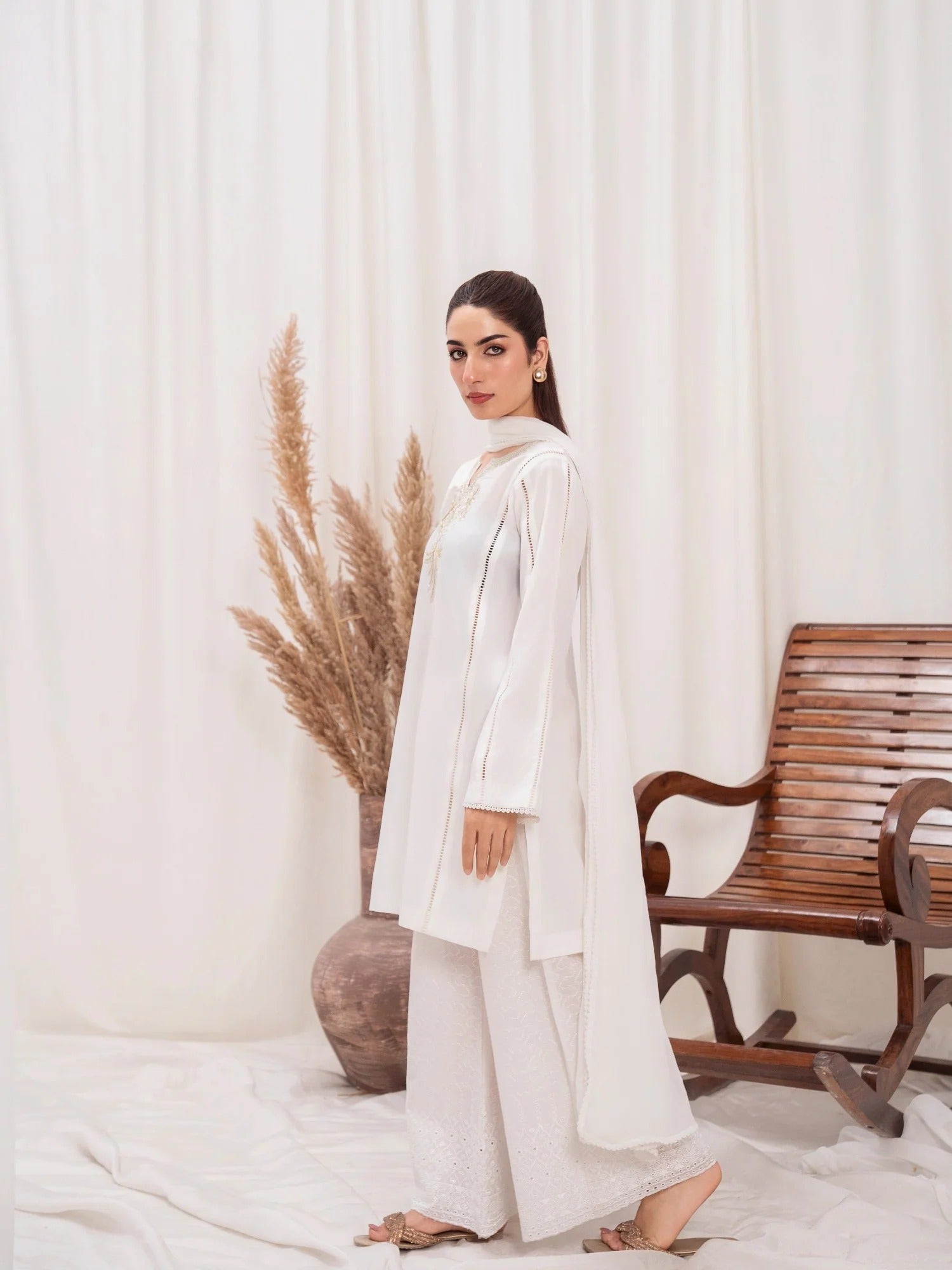 White-HEM Lawn Cotton Embroidered Stitched 3-Piece Suit-Star Bust
