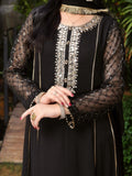 Black Manahil Arts Chiffon Embellished Stitched 3-Piece Suit-Kurti 123-Black