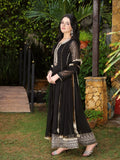Black Manahil Arts Chiffon Embellished Stitched 3-Piece Suit-Kurti 123-Black