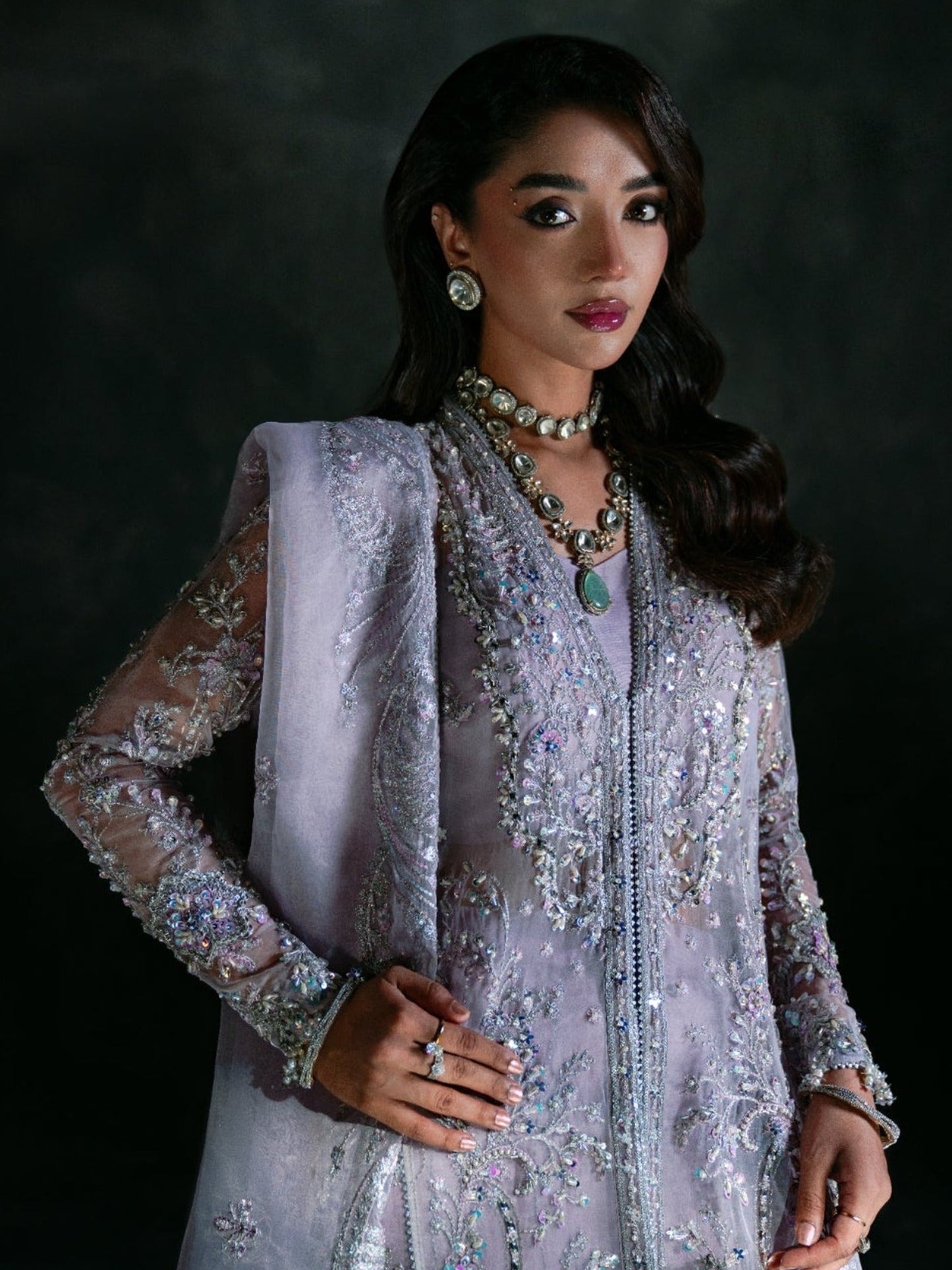 Lilac Enzo Reve Dore Raw Organza Embellished Sharara-Eliane