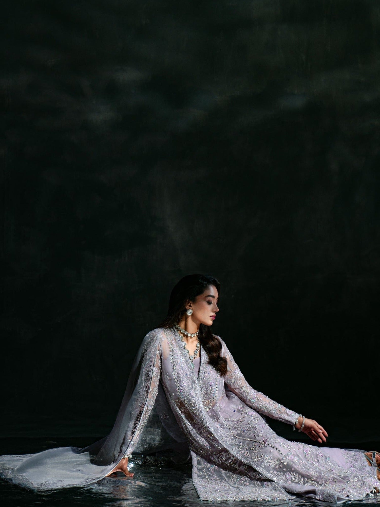 Lilac Enzo Reve Dore Raw Organza Embellished Sharara-Eliane