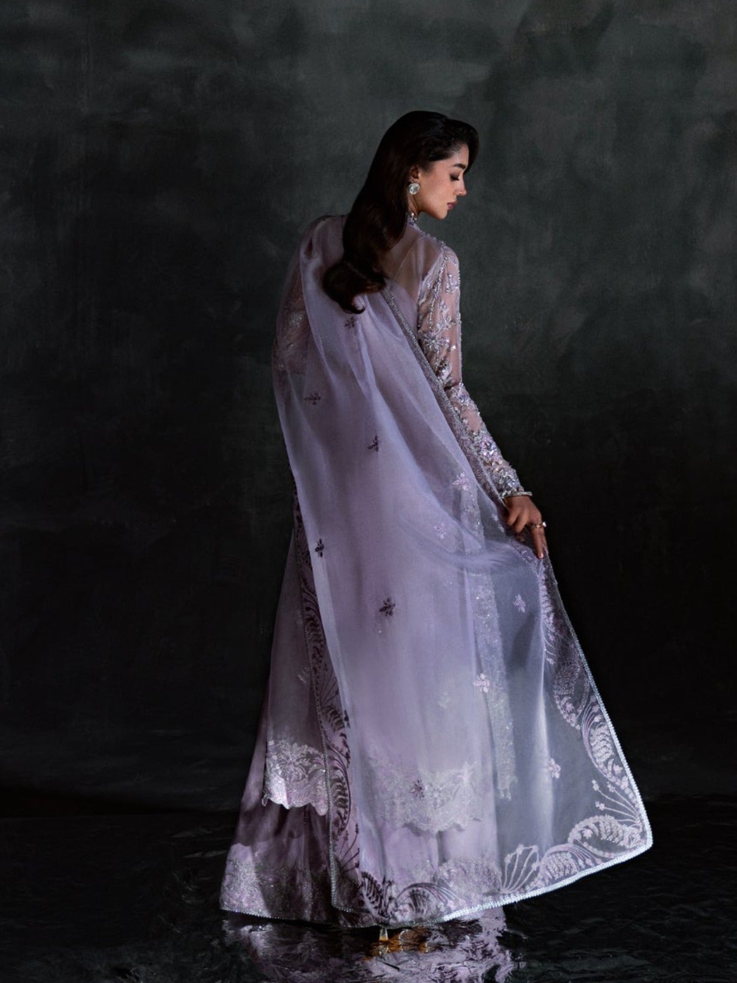 Lilac Enzo Reve Dore Raw Organza Embellished Sharara-Eliane