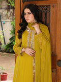 Manahil Arts Chiffon Embellished Stitched 3-Piece Suit-Kurti 123-Mustard