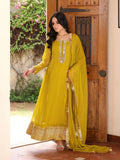 Manahil Arts Chiffon Embellished Stitched 3-Piece Suit-Kurti 123-Mustard