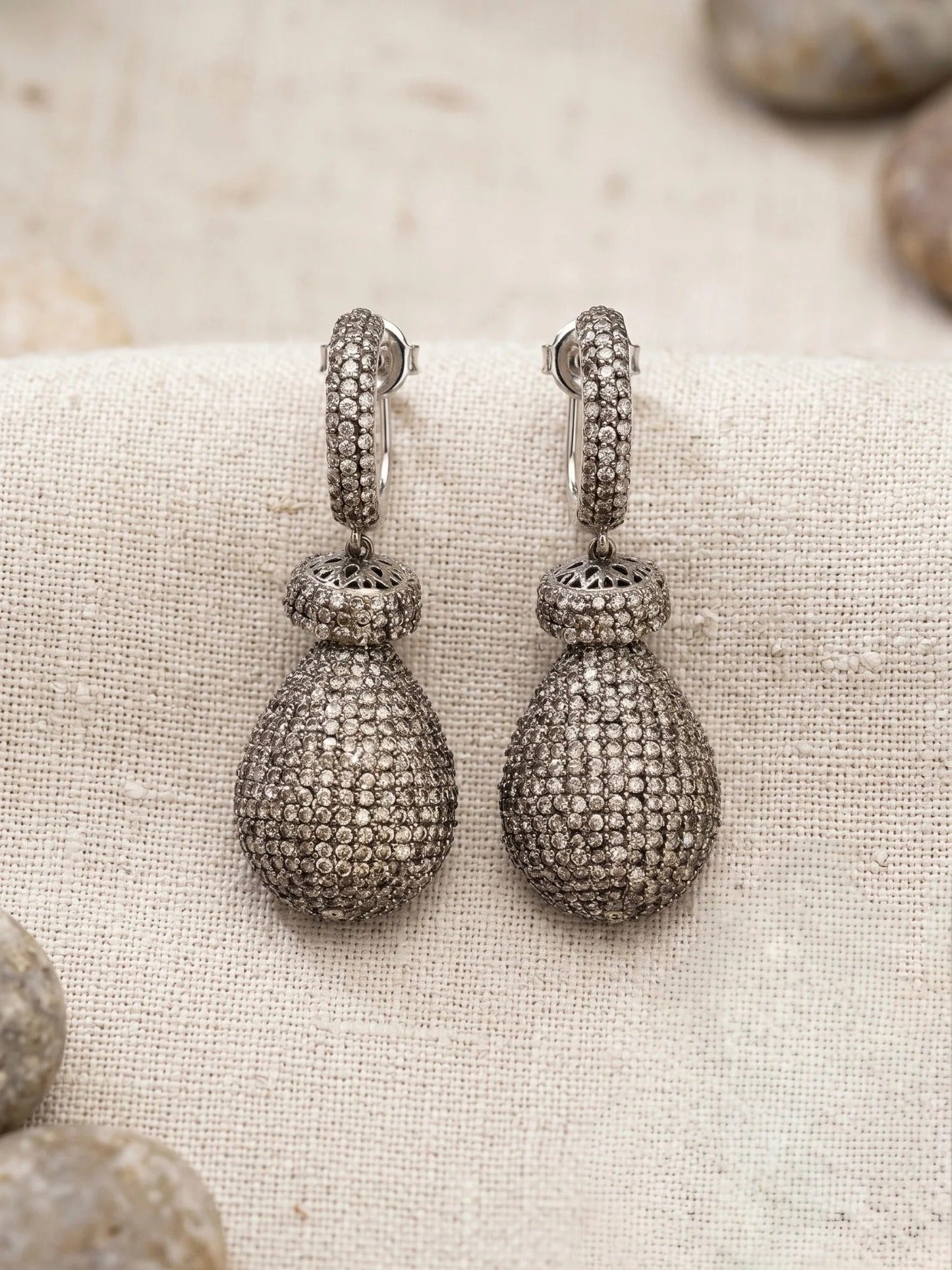 Orya Jewellery Zircon Drop Earrings-Black Champagne E42