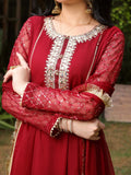 Manahil Arts Chiffon Embellished Stitched 3-Piece Suit-Kurti 123-Maroon