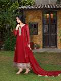 Manahil Arts Chiffon Embellished Stitched 3-Piece Suit-Kurti 123-Maroon