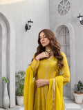 Manahil Arts Chiffon Embroidered Stitched 3-Piece Suit-Kurti 099-Mustard