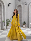 Manahil Arts Chiffon Embroidered Stitched 3-Piece Suit-Kurti 099-Mustard