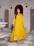 Manahil Arts Chiffon Embroidered Stitched 3-Piece Maxi-Kurti 106-Mustard