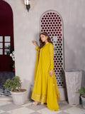 Manahil Arts Chiffon Embroidered Stitched 3-Piece Maxi-Kurti 106-Mustard