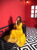 Manahil Arts Chiffon Embroidered Stitched 3-Piece Maxi-Kurti 106-Mustard