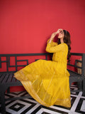 Manahil Arts Chiffon Embroidered Stitched 3-Piece Maxi-Kurti 106-Mustard