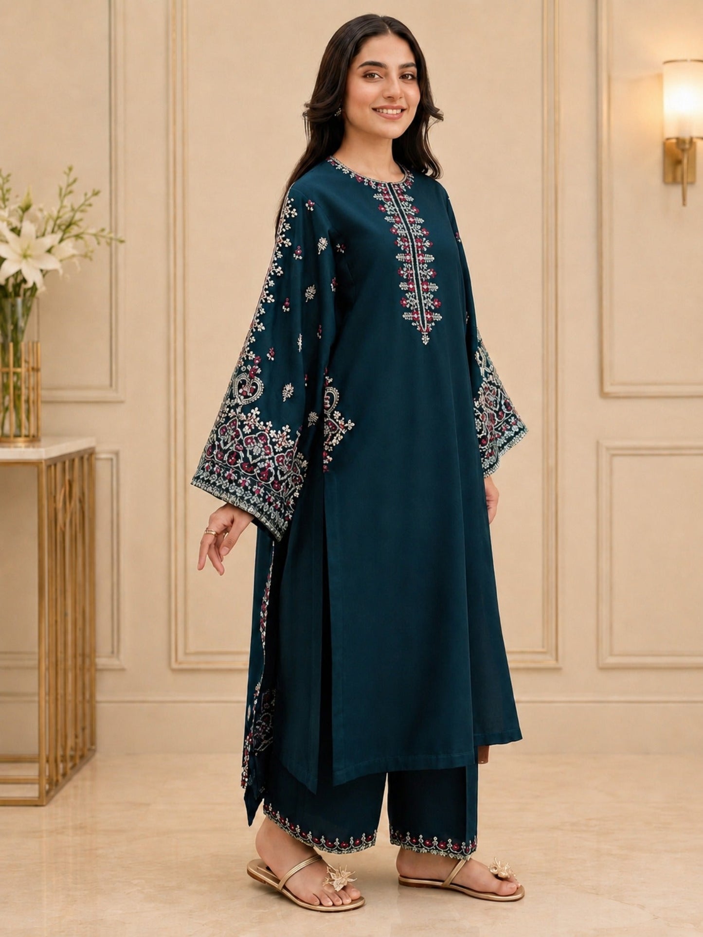 Blue Pyara Jora Lawn Embroidered Stitched 3-Piece Suit-Ocean Luxury 