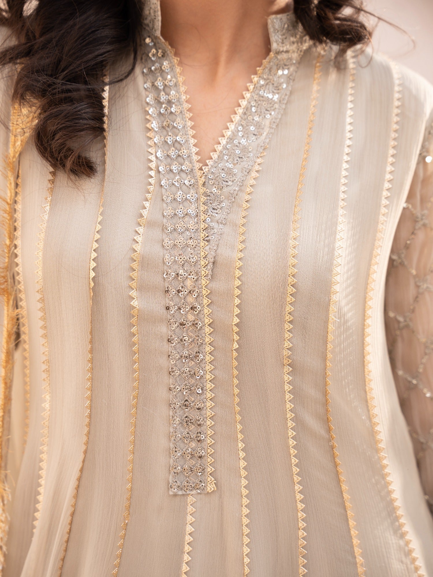 Beige HEM Chiffon Embellished Maxi-Kashish-Beige