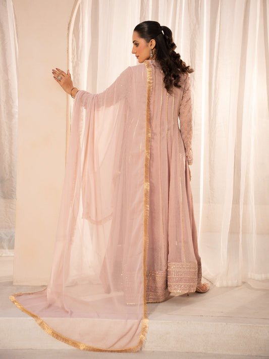 Pink HEM Chiffon Embellished Maxi-Kashish-Baby Pink