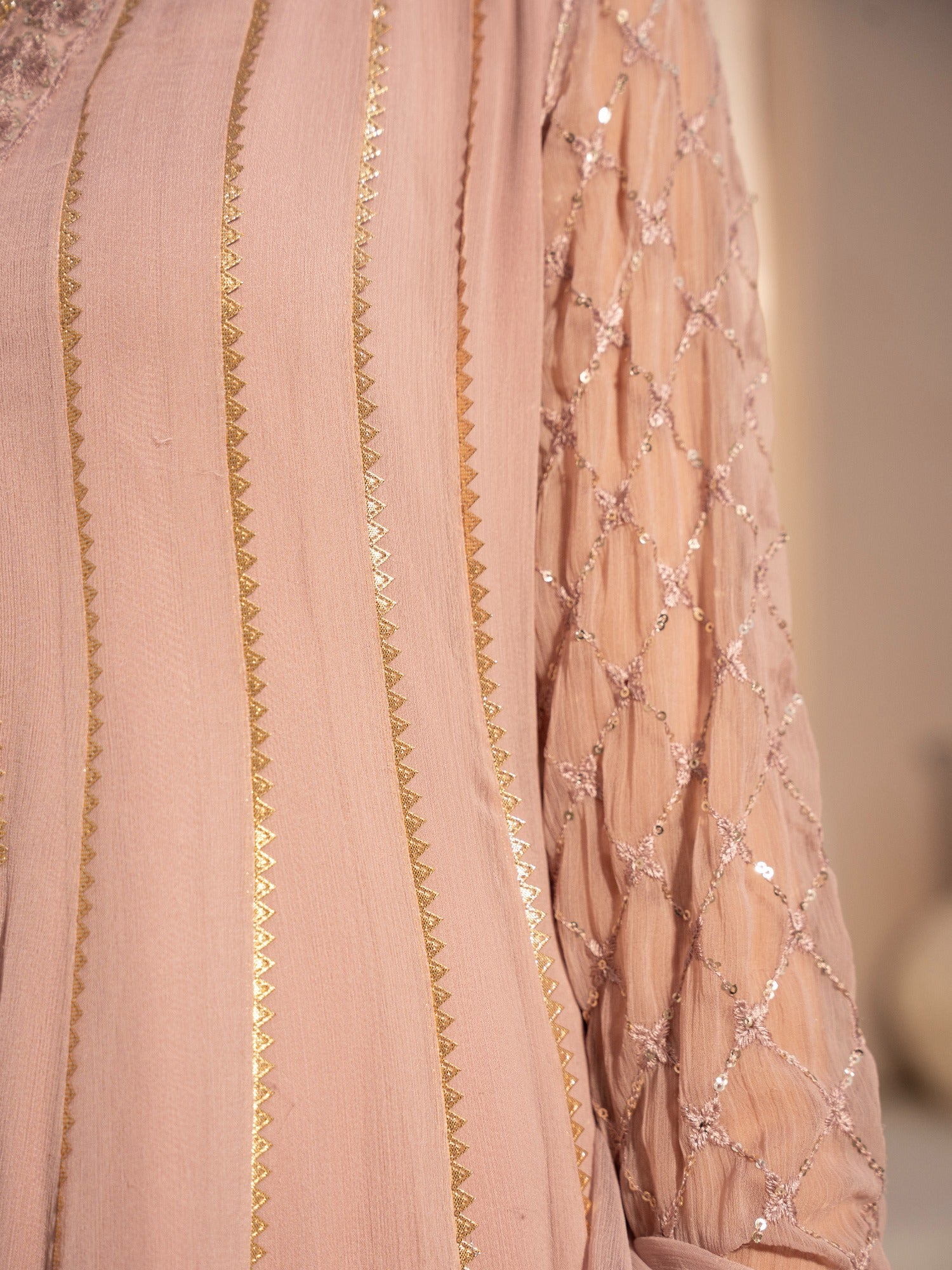 Pink HEM Chiffon Embellished Maxi-Kashish-Baby Pink