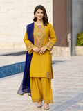 Yellow-Tehzeeb Libaas Lawn Embroidered Stitched 3-Piece Suit-Rangreza