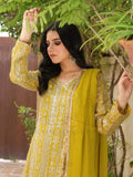 Manahil Arts Chiffon Embroidered Stitched 3-Piece Suit-Kurti 122-Divine-Mustard