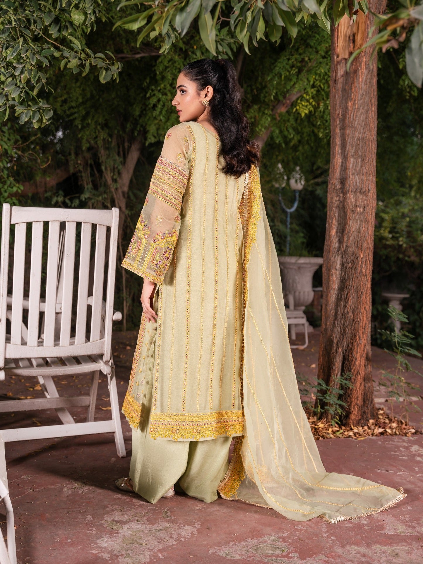 Beige HEM Organza Embroidered Stitched 4-Piece Suit-Madhubala