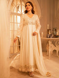 White Manahil Arts Chiffon Embroidered Stitched 3-Piece Maxi-Kurti 108