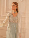 Manahil Arts Chiffon Embroidered Stitched 3-Piece Maxi-Kurti 108-Aqua