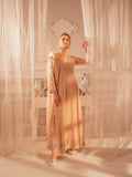 Peach Manahil Arts Chiffon Embroidered Stitched 3-Piece Maxi-Kurti 108