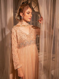 Peach Manahil Arts Chiffon Embroidered Stitched 3-Piece Maxi-Kurti 108