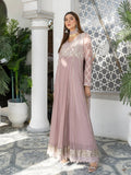 Lilac Manahil Arts Chiffon Embroidered Stitched 3-Piece Maxi-Kurti 108-Lilac