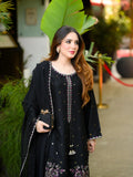 Black-Tehzeeb Libaas Lawn Embroidered Stitched 3-Piece Suit-Zarqa