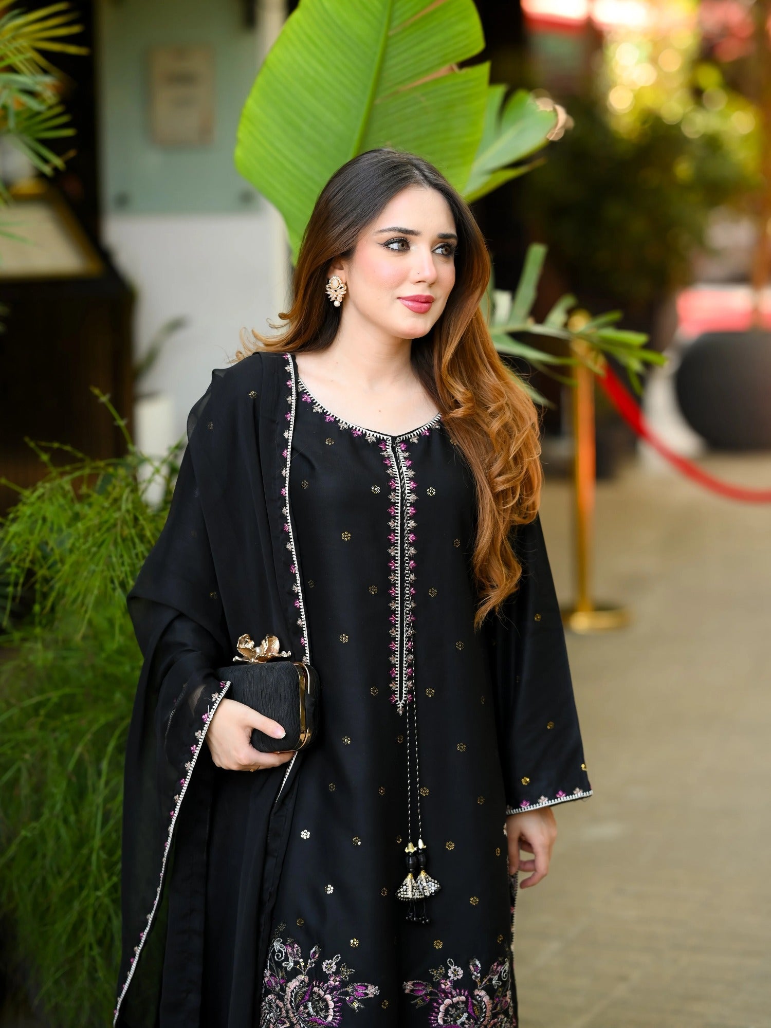 Black-Tehzeeb Libaas Lawn Embroidered Stitched 3-Piece Suit-Zarqa
