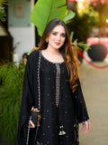 Black-Tehzeeb Libaas Lawn Embroidered Stitched 3-Piece Suit-Zarqa