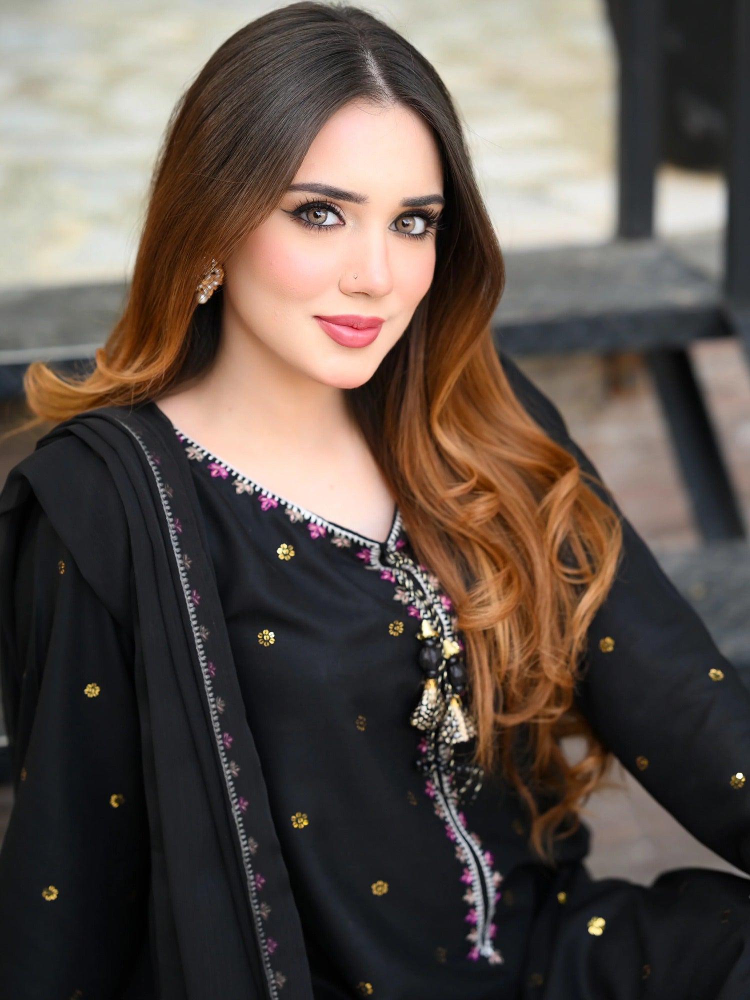 Black-Tehzeeb Libaas Lawn Embroidered Stitched 3-Piece Suit-Zarqa