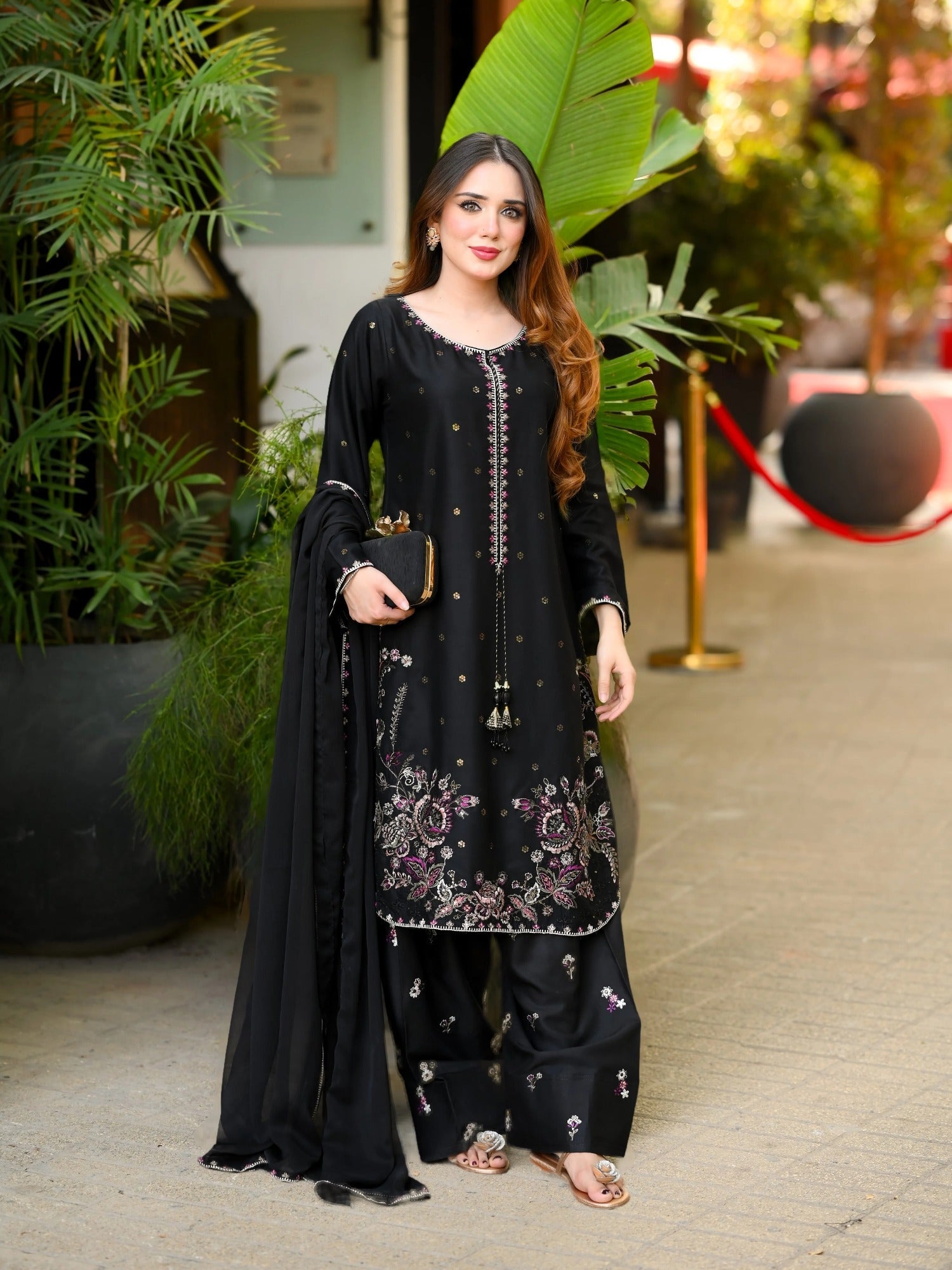 Black-Tehzeeb Libaas Lawn Embroidered Stitched 3-Piece Suit-Zarqa