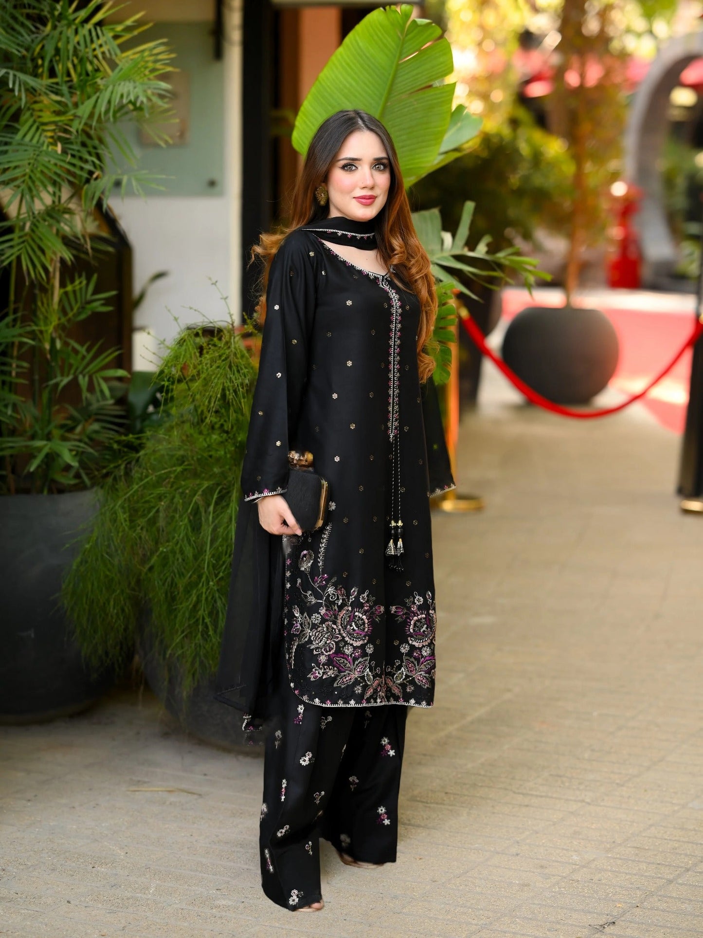 Black-Tehzeeb Libaas Lawn Embroidered Stitched 3-Piece Suit-Zarqa
