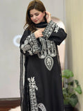 Black-Tehzeeb Libaas Lawn Embroidered Stitched 3-Piece Suit-Saphire Black