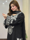 Black-Tehzeeb Libaas Lawn Embroidered Stitched 3-Piece Suit-Saphire Black