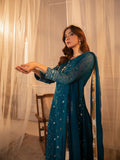 Manahil Arts Chiffon Embroidered Stitched 3-Piece Maxi-Kurti 098-Zinc