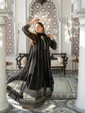 Black Manahil Arts Chiffon Embroidered Stitched 3-Piece Maxi-Kurti 106-Black
