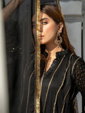 Black Manahil Arts Chiffon Embroidered Stitched 3-Piece Maxi-Kurti 106-Black