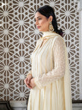 Manahil Arts Chiffon Embroidered Stitched 3-Piece Maxi-Kurti 106-Off White 