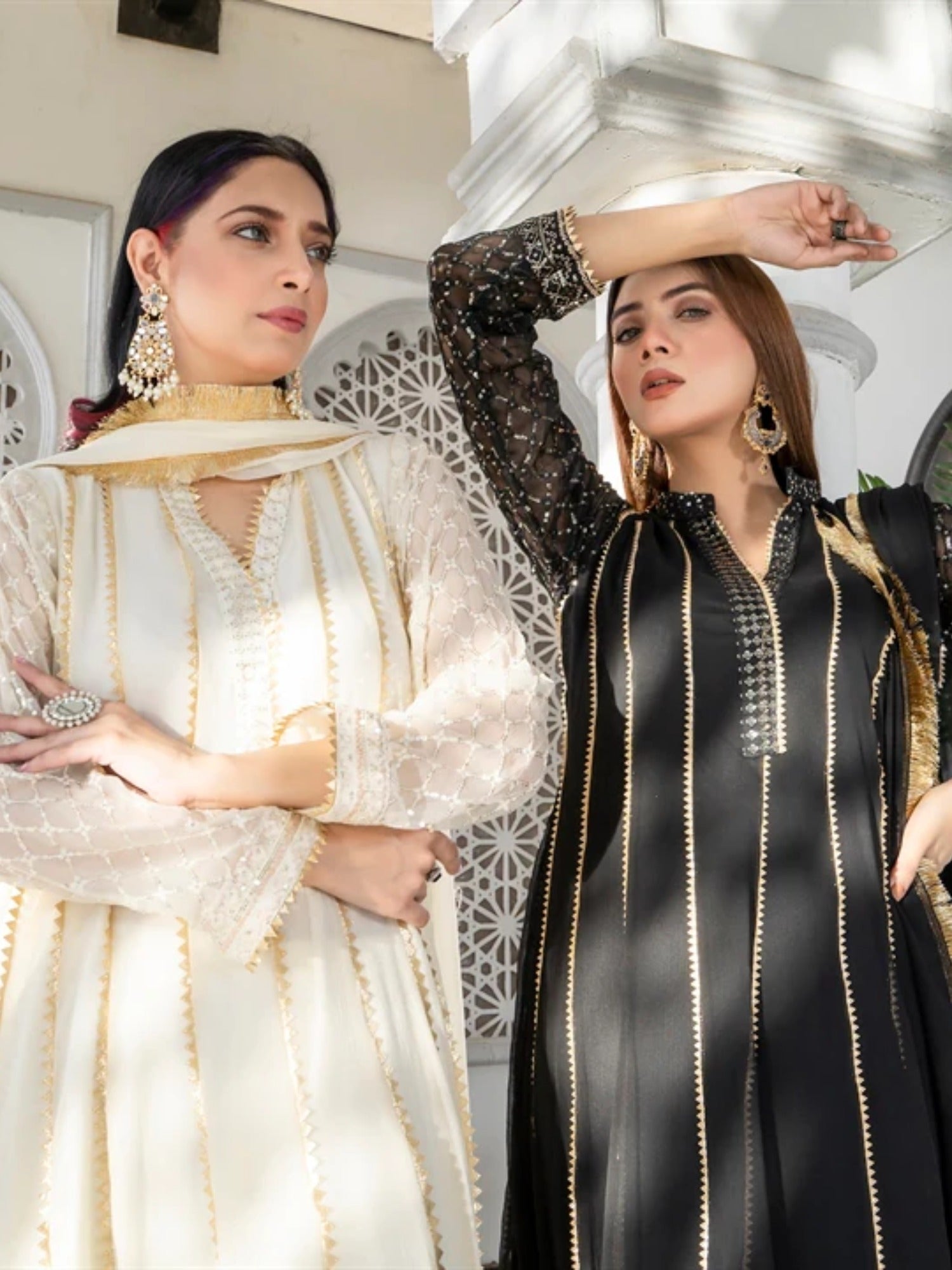 Manahil Arts Chiffon Embroidered Stitched 3-Piece Maxi-Kurti 106-Off White 