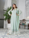 Manahil Arts Chiffon Embroidered Stitched 3-Piece Maxi-Kurti 106-Aqua