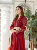 Maroon Manahil Arts Chiffon Embroidered Stitched 3-Piece Maxi-Kurti 106-Maroon