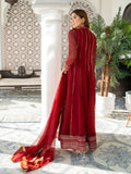 Maroon Manahil Arts Chiffon Embroidered Stitched 3-Piece Maxi-Kurti 106-Maroon