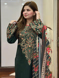 Green-Tehzeeb Libaas Lawn Embroidered Stitched 3-Piece Suit-Dinaar